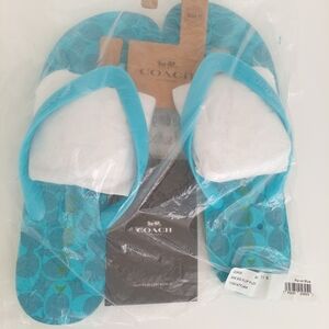 Coach Monogram Flip Flop Zak Slippers Parrot Blue Women's Size 11